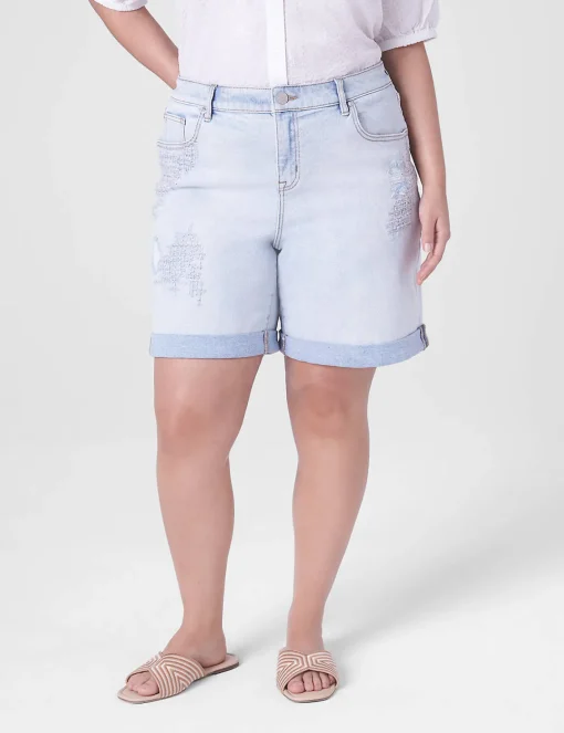 Crops, Capris And Shorts^Lane Bryant Signature Fit Boyfriend Jean Midi Short With Embroidery Light Denim