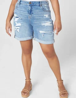Shorts^Lane Bryant Signature Fit Boyfriend Jean Midi Short - Destruction Light Denim