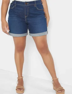 Crops, Capris And Shorts^Lane Bryant Signature Fit Boyfriend Jean Midi Short Dark Denim