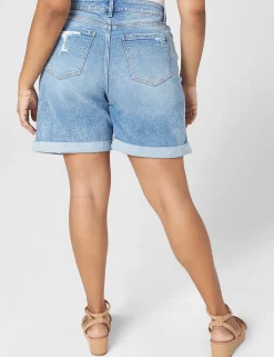 Shorts^Lane Bryant Signature Fit Boyfriend Jean Midi Short - Destruction Light Denim