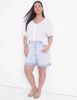 Crops, Capris And Shorts^Lane Bryant Signature Fit Boyfriend Jean Midi Short With Embroidery Light Denim