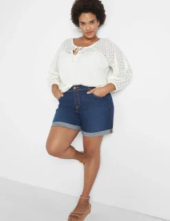 Crops, Capris And Shorts^Lane Bryant Signature Fit Boyfriend Jean Midi Short Dark Denim