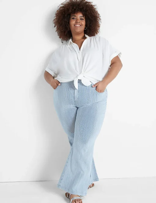 Wide Leg & Flare Jeans^Lane Bryant Signature Fit Flare Jean Railroad Stripe