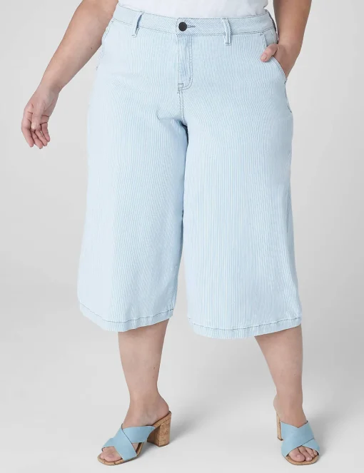 Crops, Capris And Shorts^Lane Bryant Signature Fit Fluid Culotte Jean - Stripe Light Denim