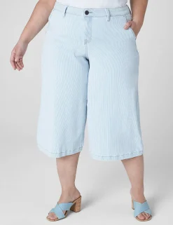 Crops And Capris^Lane Bryant Signature Fit Fluid Culotte Jean - Stripe Light Denim