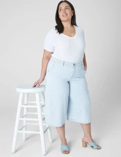 Crops, Capris And Shorts^Lane Bryant Signature Fit Fluid Culotte Jean - Stripe Light Denim