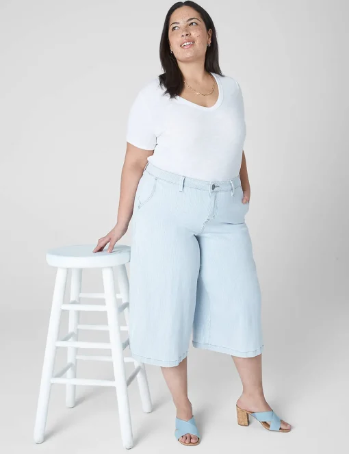 Crops, Capris And Shorts^Lane Bryant Signature Fit Fluid Culotte Jean - Stripe Light Denim