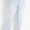 Straight Leg^Lane Bryant Signature Fit Slim Straight Ankle Jean - Slight Destruction Light Denim