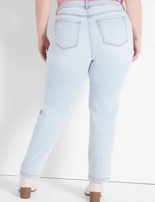 Straight Leg^Lane Bryant Signature Fit Slim Straight Ankle Jean - Slight Destruction Light Denim