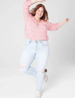 Straight Leg^Lane Bryant Signature Fit Slim Straight Ankle Jean - Slight Destruction Light Denim