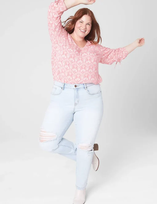 Straight Leg^Lane Bryant Signature Fit Slim Straight Ankle Jean - Slight Destruction Light Denim