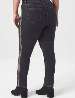 Signature Fit^Lane Bryant Signature Fit Straight Jean - With Gold Foil Stripe Black