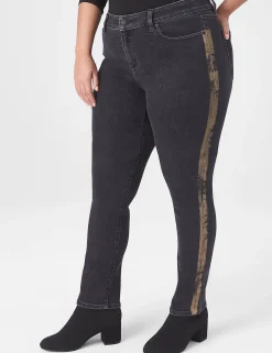Signature Fit^Lane Bryant Signature Fit Straight Jean - With Gold Foil Stripe Black