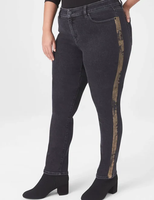 Signature Fit^Lane Bryant Signature Fit Straight Jean - With Gold Foil Stripe Black