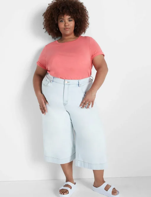 Signature Fit^Lane Bryant Signature Fit Wide Leg Crop Jean Light Denim