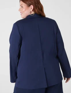 Blazers^Lane Bryant Silky Chino Boyfriend Blazer Maritime Blue