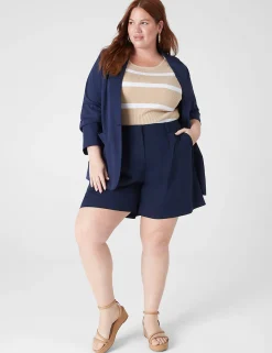 Blazers^Lane Bryant Silky Chino Boyfriend Blazer Maritime Blue