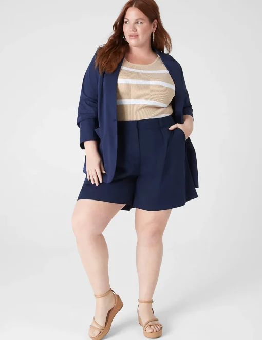 Blazers^Lane Bryant Silky Chino Boyfriend Blazer Maritime Blue