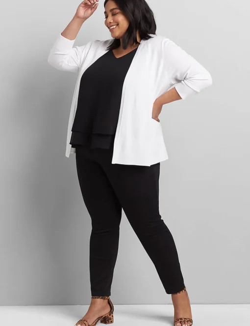 Cardigans^Lane Bryant 3/4-Sleeve Open-Front Cardigan White