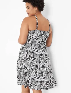 Casual^Lane Bryant Sleeveless Halter-Neck Dress Maui Leaves