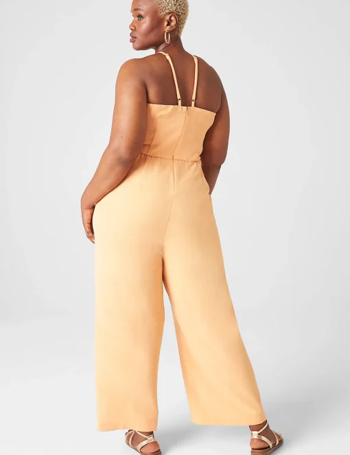 Date Night^Lane Bryant Sleeveless Halter-Neck Jumpsuit Mock Orange