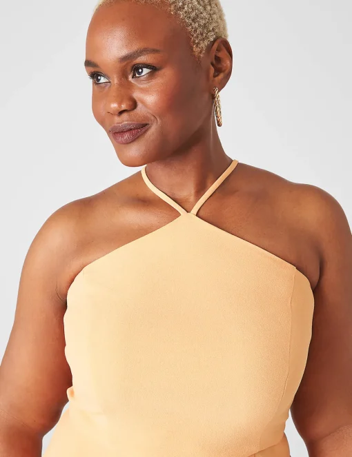 Date Night^Lane Bryant Sleeveless Halter-Neck Jumpsuit Mock Orange