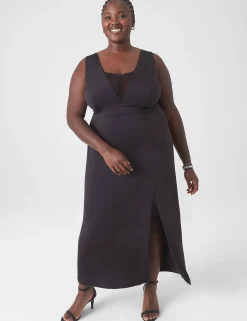 Maxi & Midi^Lane Bryant Sleeveless Mesh V-Neck Maxi Dress Black