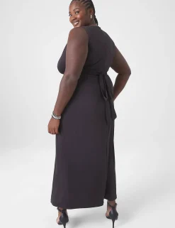 Maxi & Midi^Lane Bryant Sleeveless Mesh V-Neck Maxi Dress Black