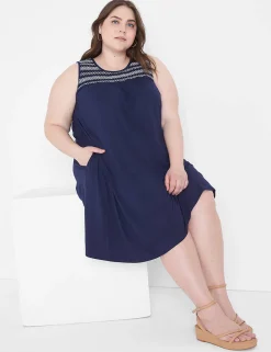 Casual^Lane Bryant Sleeveless Smocked-Yoke Swing Dress Maritime Blue