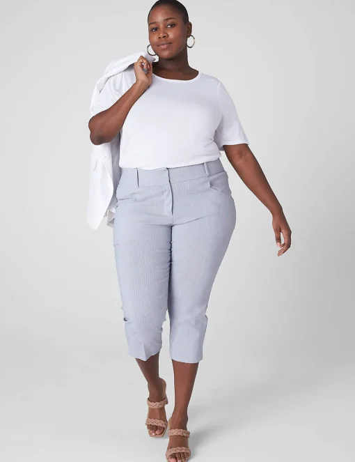 Crops And Capris^Lane Bryant Slim Capri 4-Season Pant Navy White Stripe