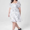 Fit & Flare^Lane Bryant Smocked Cuff-Sleeve Square-Neck Fit & Flare Dress Spotted Shadows