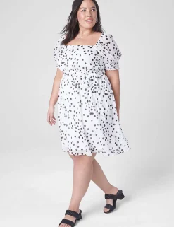 Fit & Flare^Lane Bryant Smocked Cuff-Sleeve Square-Neck Fit & Flare Dress Spotted Shadows