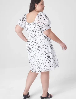 Fit & Flare^Lane Bryant Smocked Cuff-Sleeve Square-Neck Fit & Flare Dress Spotted Shadows