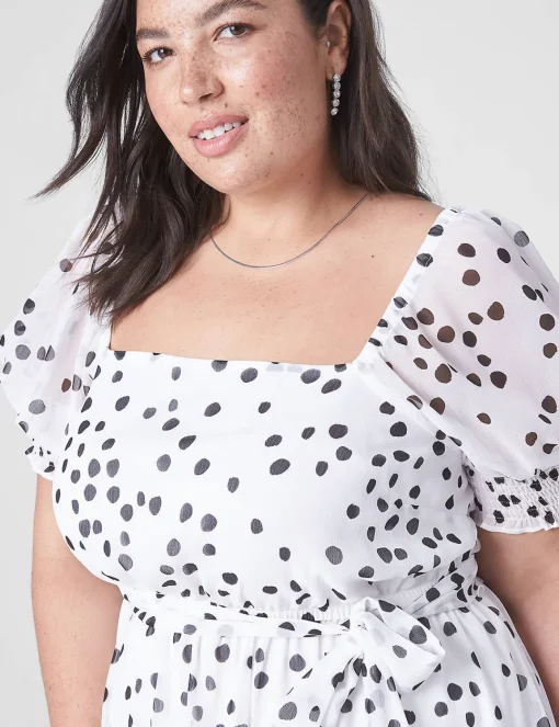 Fit & Flare^Lane Bryant Smocked Cuff-Sleeve Square-Neck Fit & Flare Dress Spotted Shadows