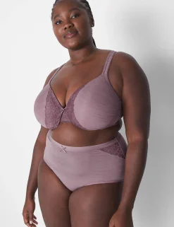 F To K Cups^Lane Bryant Smooth Lightly Lined Full Coverage Bra With Lace Marl Elderberry