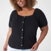 Knit Tops^Lane Bryant Square-Neck Button-Front Top Black