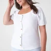 Knit Tops^Lane Bryant Square-Neck Button-Front Top White