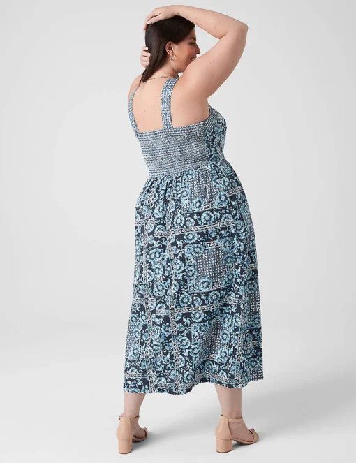 Maxi & Midi^Lane Bryant Square-Neck Quilted-Detail Midi Dress Batik Floral