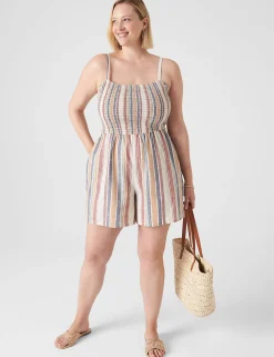 Jumpsuits & Rompers^Lane Bryant Square-Neck Smocked Linen Romper Multi