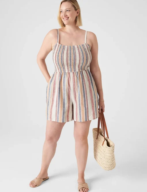 Jumpsuits & Rompers^Lane Bryant Square-Neck Smocked Linen Romper Multi