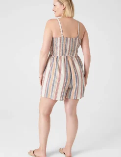 Jumpsuits & Rompers^Lane Bryant Square-Neck Smocked Linen Romper Multi
