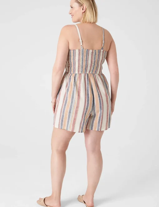 Jumpsuits & Rompers^Lane Bryant Square-Neck Smocked Linen Romper Multi