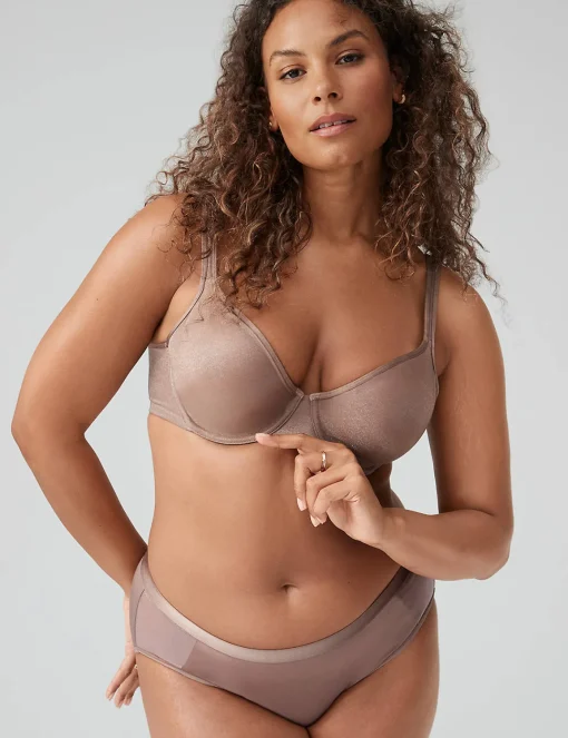 F To K Cups^Lane Bryant Summer Sheer Unlined Balconette Bra Deep Taupe