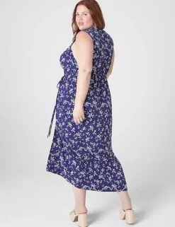 Sheath^Lane Bryant Surplice-Neck Ruched Maxi Dress Blue Floral