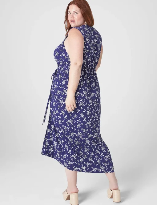 Sheath^Lane Bryant Surplice-Neck Ruched Maxi Dress Blue Floral