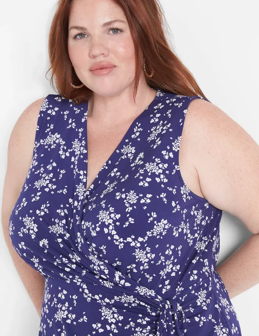 Sheath^Lane Bryant Surplice-Neck Ruched Maxi Dress Blue Floral