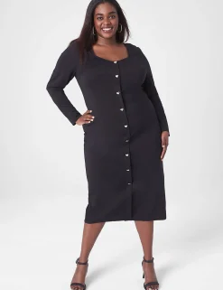 Maxi & Midi^Lane Bryant Sweetheart-Neck Heart Button-Front Bodycon Dress Black