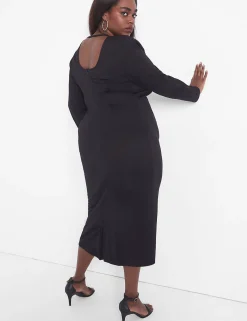 Maxi & Midi^Lane Bryant Sweetheart-Neck Heart Button-Front Bodycon Dress Black