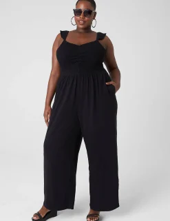 Jumpsuits & Rompers^Lane Bryant Sweetheart-Neck Smocked-Bodice Jumpsuit Black