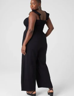 Jumpsuits & Rompers^Lane Bryant Sweetheart-Neck Smocked-Bodice Jumpsuit Black